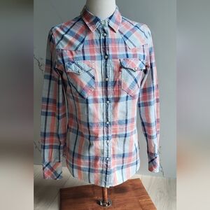 Levis Western Pearl Snap Shirt Womens XS Plaid Button Front Boho Indie Americana